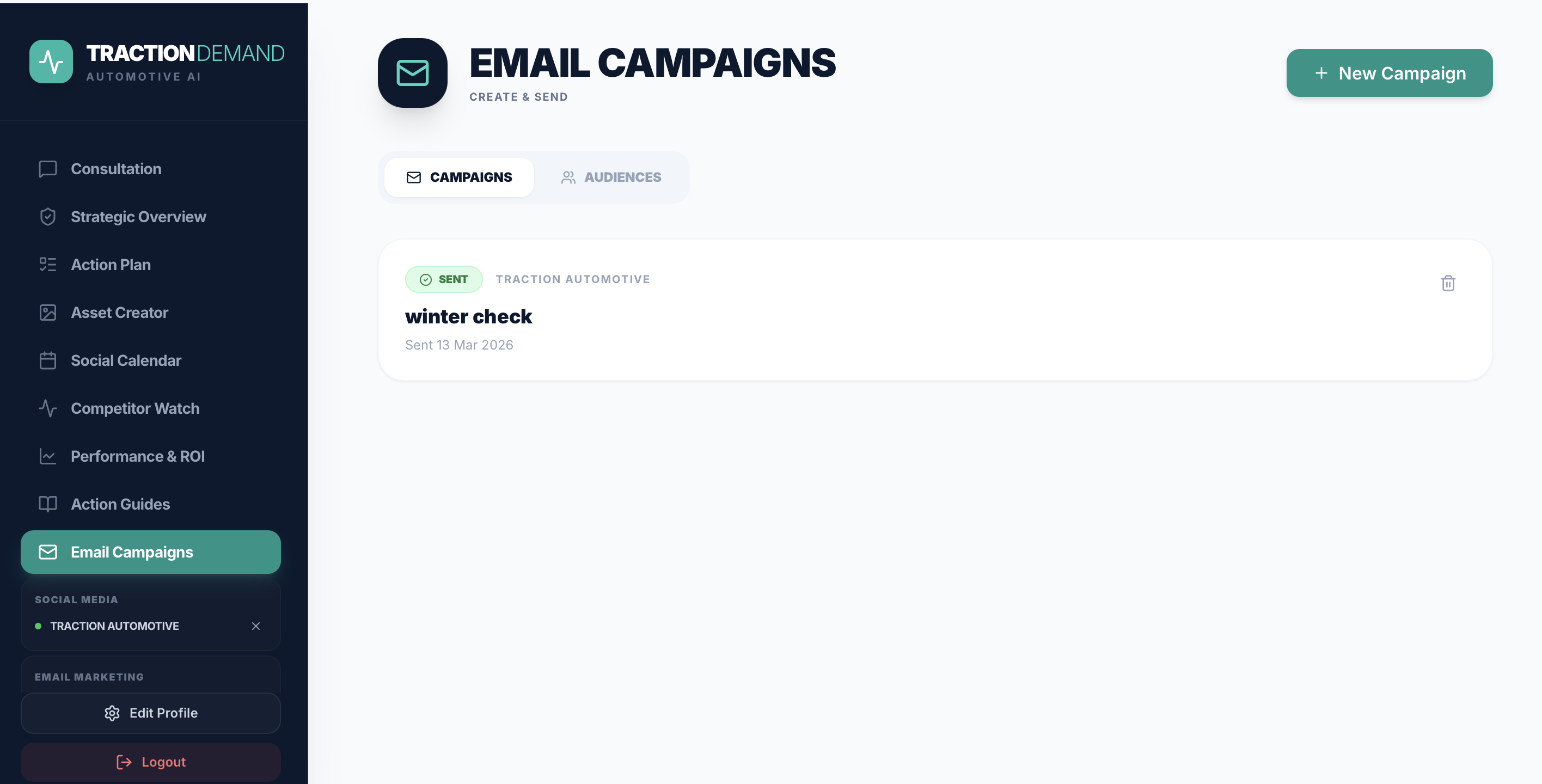 Email Campaigns screen