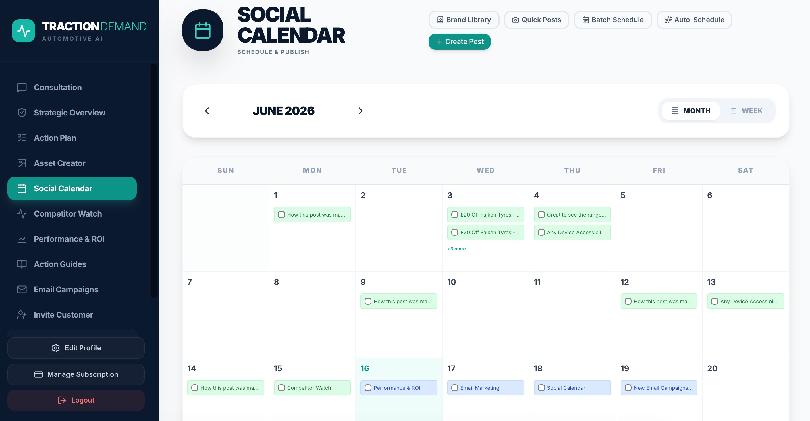 Social Calendar screen